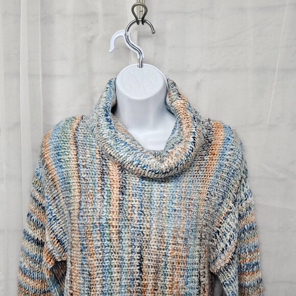 NWT Blue Peach Turtleneck Tunic Sweater Stripes Boho Rag Granola M - Picture 2 of 10
